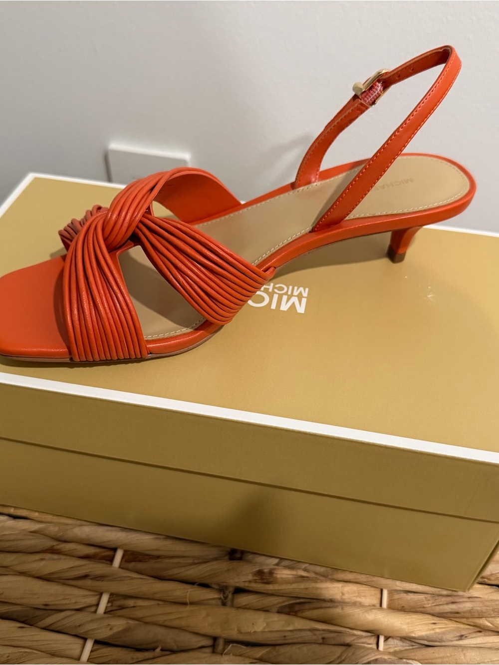 Michael Kors Orange Knotted Slingback Kitten Heel Sandals